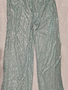 Ranna Gill---Anthropologie--- Sequin Wide-Leg Pants in Mint Green